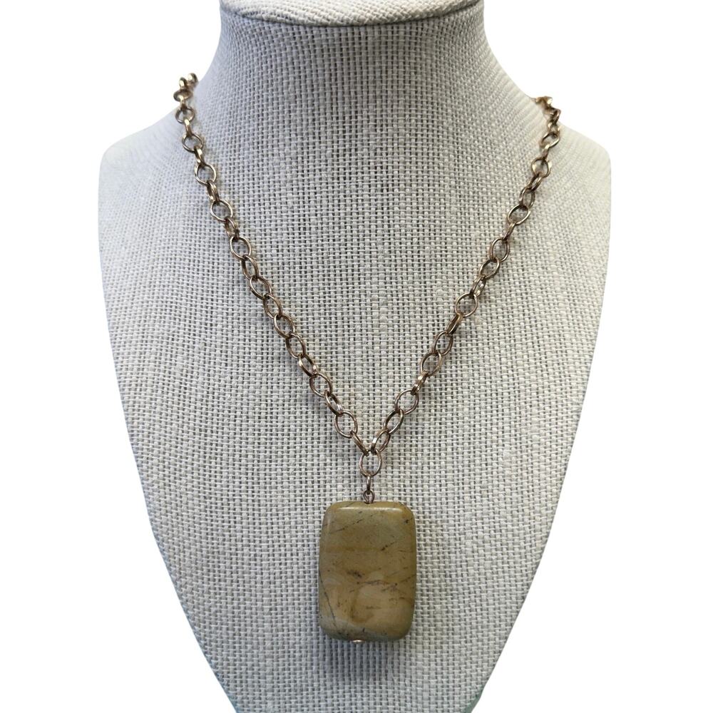 New handmade yellow‎ Jasper pendant, antique copper chain lobster clasp in box